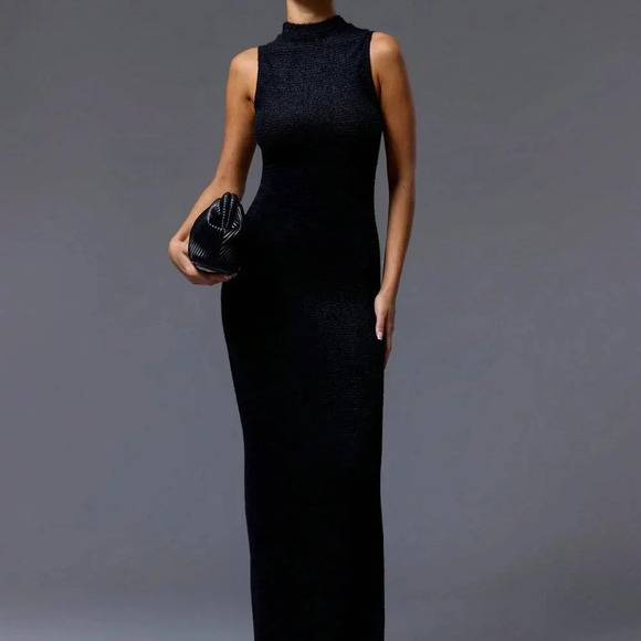 Dresses & Skirts - Black Elegant Women's Mock Neck Knit Maxi Dress